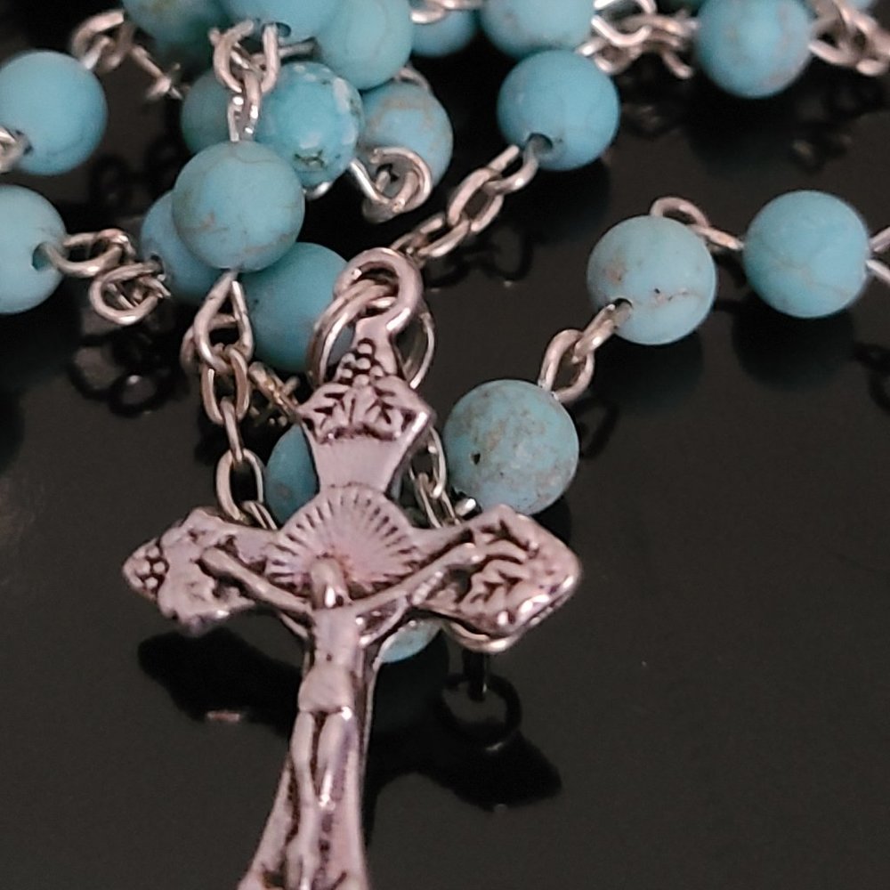Blue Turquoise Catholic Rosary First Communion Gift-Catholic Rosary - Picture 6 of 7